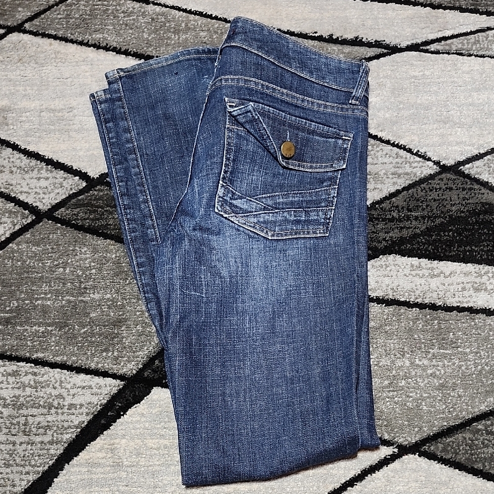 LIMITED EDITION GAP EMBROIDERED FLAP-BACK BOOT-LEG DENIM JEAN